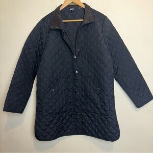 Lands End Womens Quilted Long Barn Jacket Corduroy Collar Blue Primaloft Outdoor